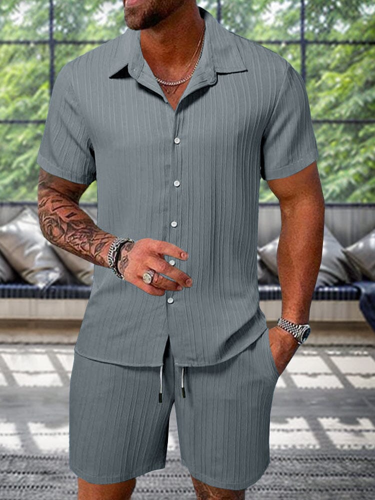 Textured Woven Shirt & Pants Set — Men's | Relaxed Fit | Weekend & Resort