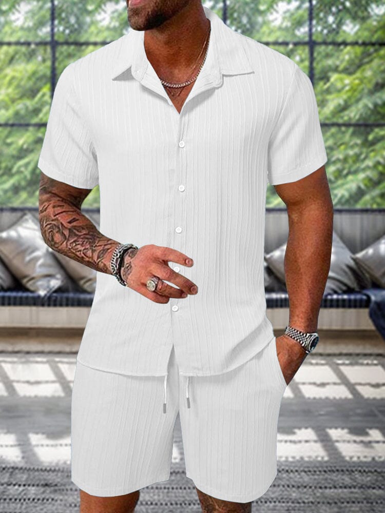 Textured Woven Shirt & Pants Set — Men's | Relaxed Fit | Weekend & Resort