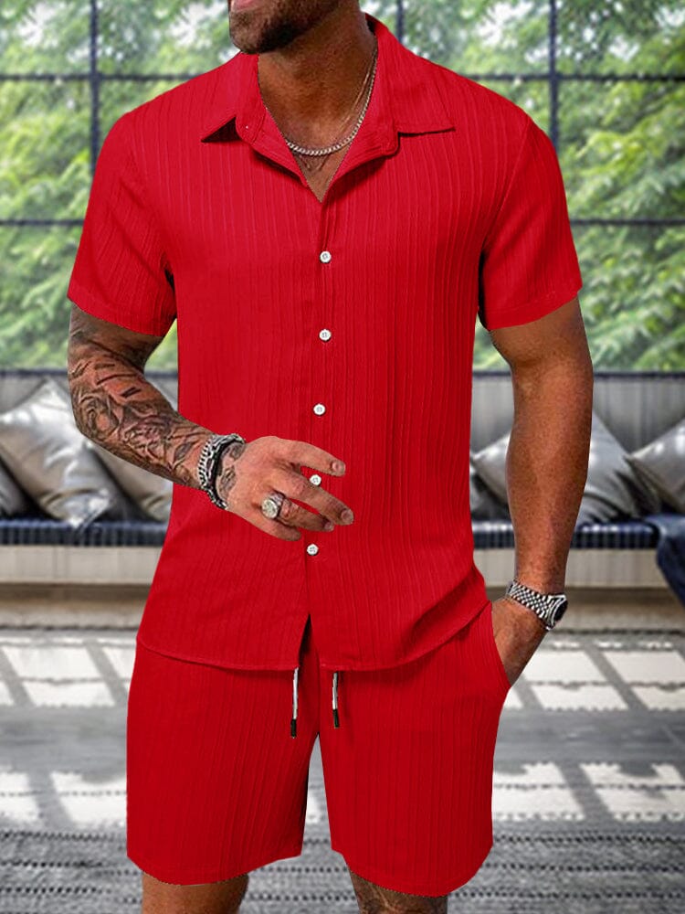 Textured Woven Shirt & Pants Set — Men's | Relaxed Fit | Weekend & Resort