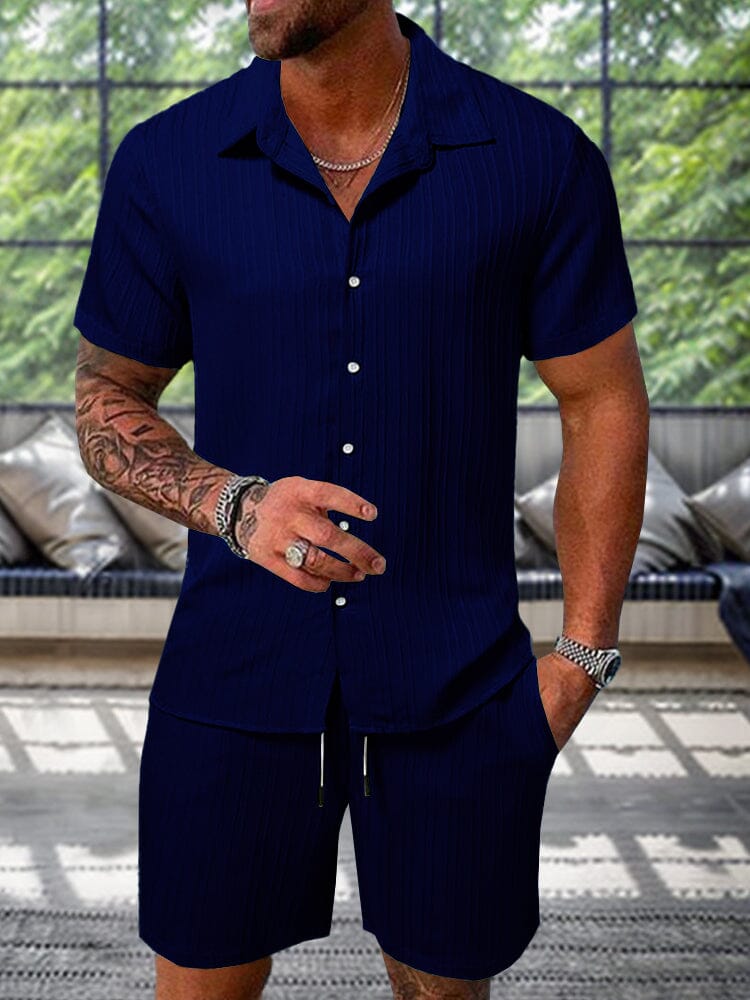 Textured Woven Shirt & Pants Set — Men's | Relaxed Fit | Weekend & Resort