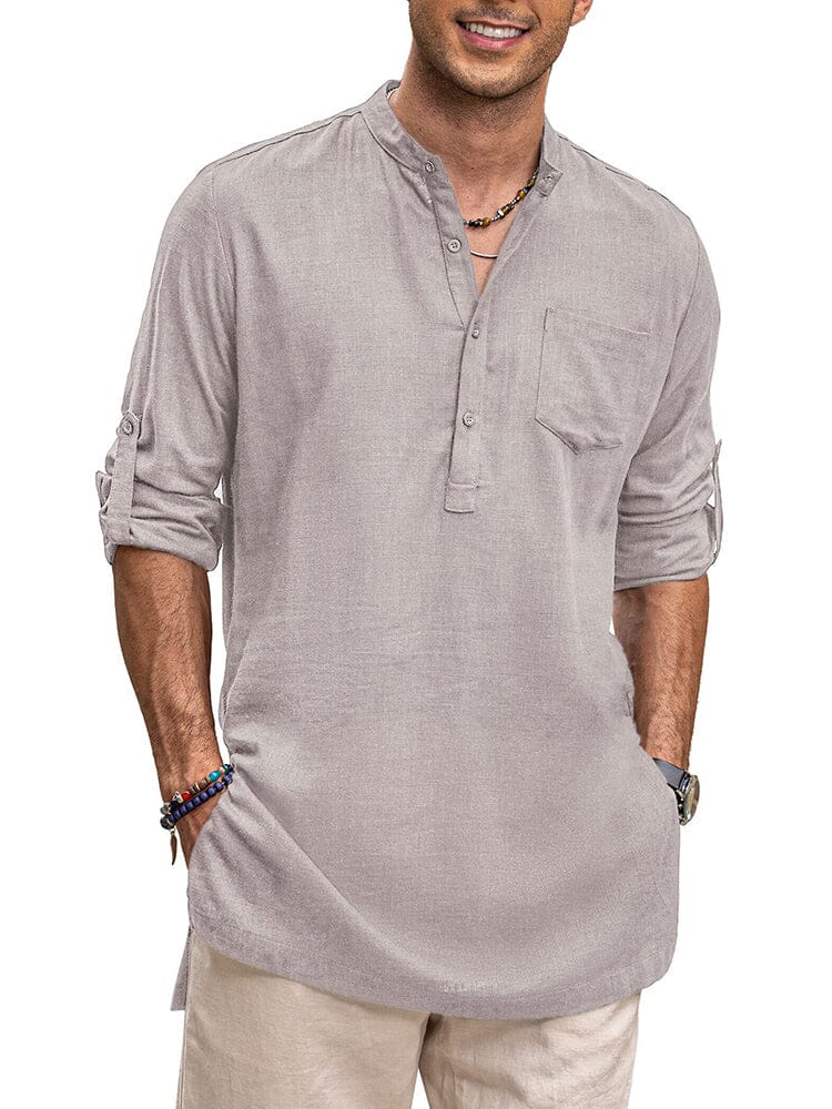 Linen Henley Long-Sleeve Shirt with Pocket — Men's | Relaxed Fit | Breathable Essential