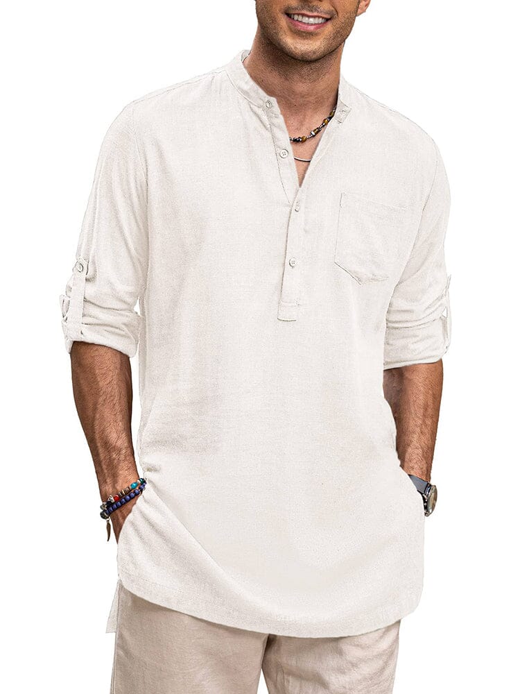 Linen Henley Long-Sleeve Shirt with Pocket — Men's | Relaxed Fit | Breathable Essential