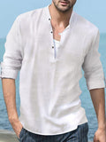 Linen Henley Long-Sleeve Beach Shirt — Men's | Relaxed Open Placket | Resort Essential