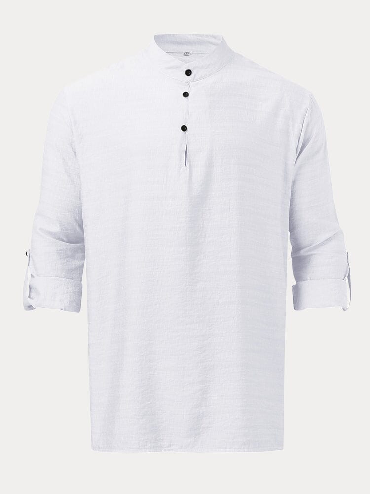 Linen Henley Long-Sleeve Beach Shirt — Men's | Relaxed Open Placket | Resort Essential
