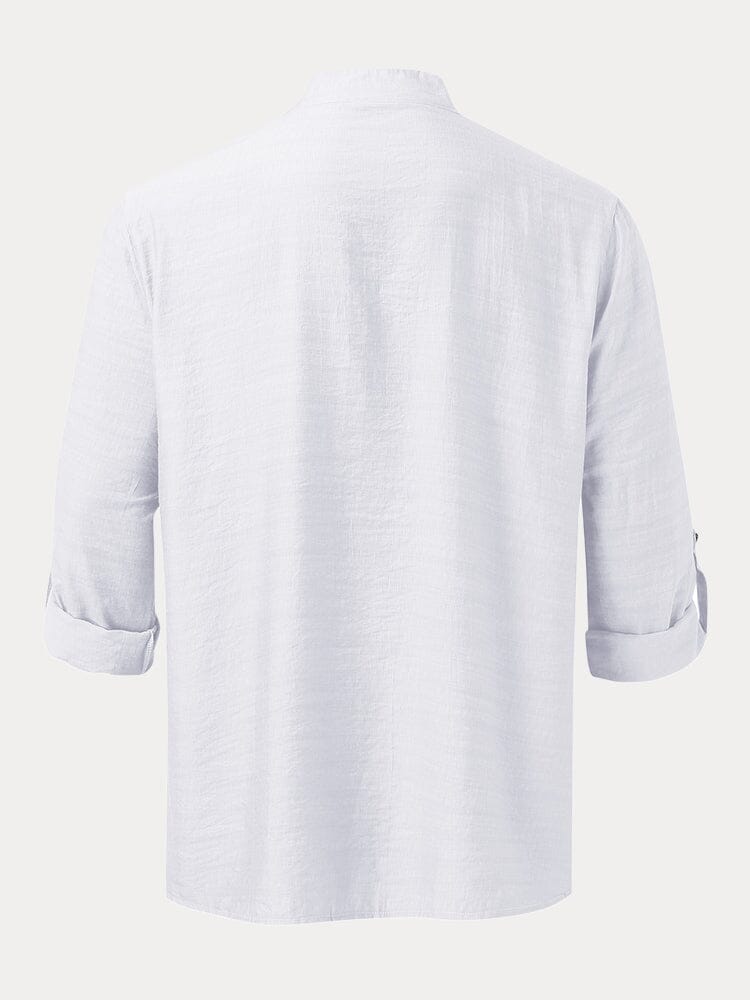 Linen Henley Long-Sleeve Beach Shirt — Men's | Relaxed Open Placket | Resort Essential