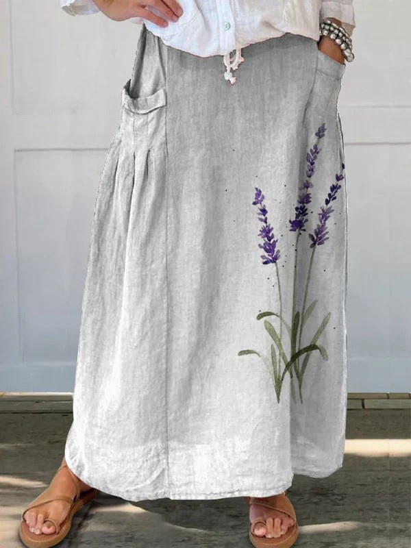 Marian — Watercolor Floral Woven Pocket Skirt | Elastic Waist | Artistic Elegance