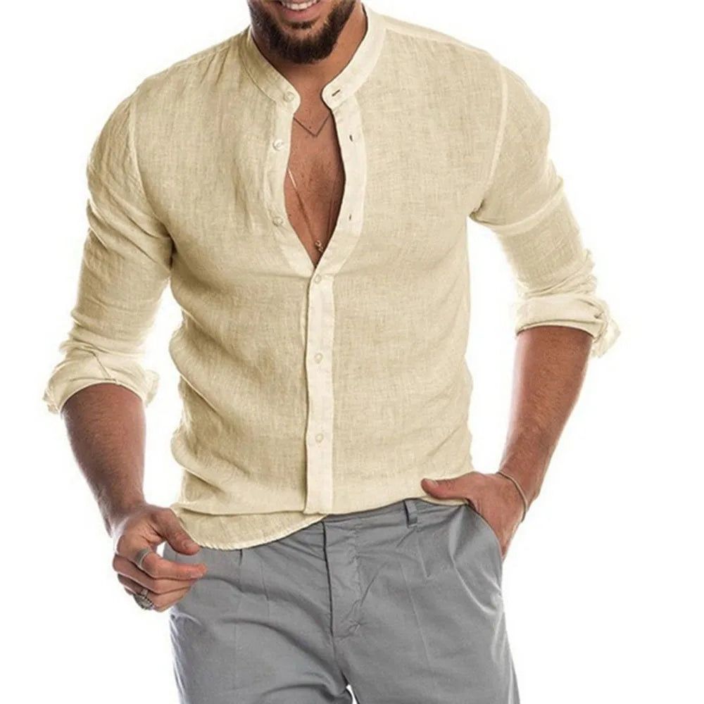 Cotton Linen Button-Up Shirt — Men's | Classic Fit | Elevated Essential