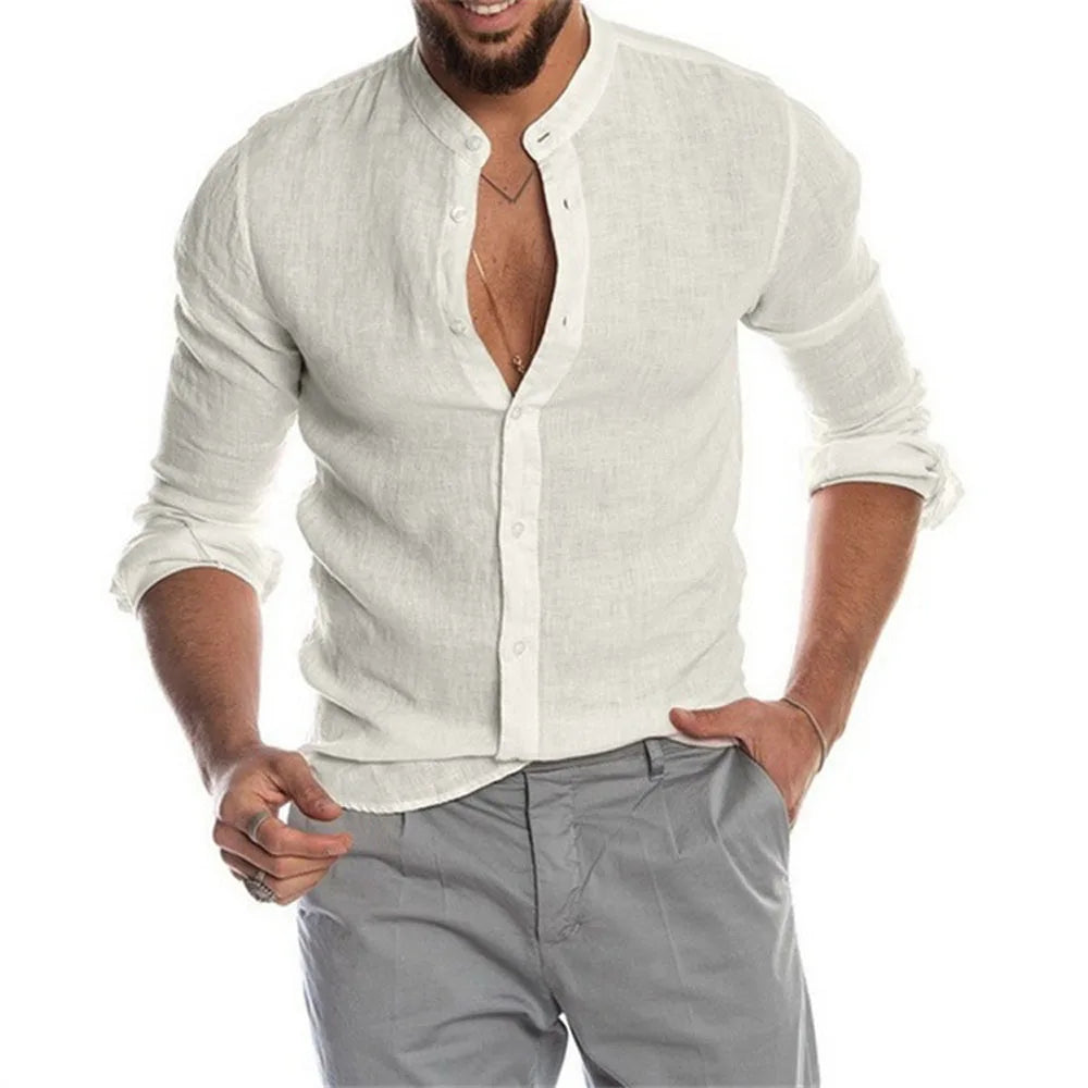 Cotton Linen Button-Up Shirt — Men's | Classic Fit | Elevated Essential