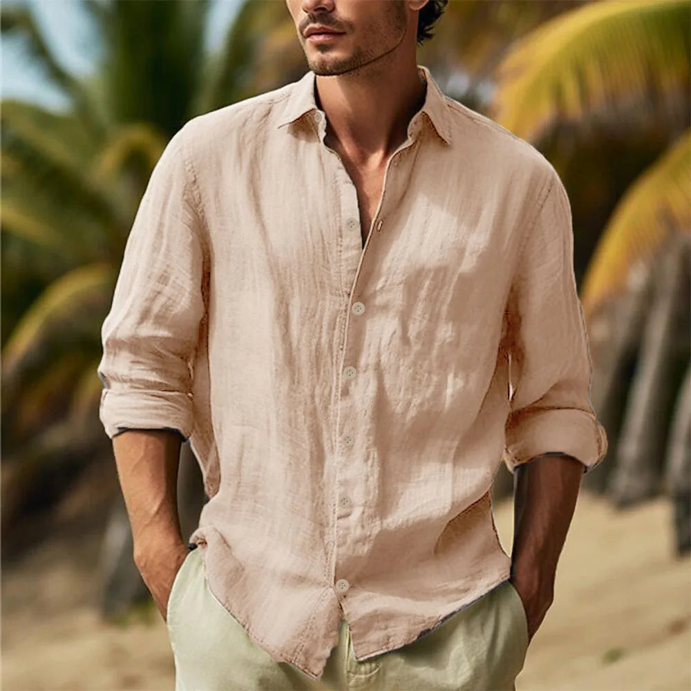Linen Turn-Down Collar Shirt — Men's | Relaxed Fit | Clean Summer Staple