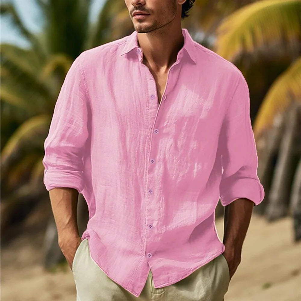 Linen Turn-Down Collar Shirt — Men's | Relaxed Fit | Clean Summer Staple