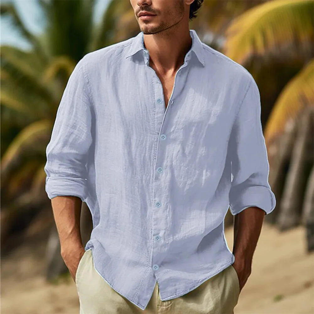 Linen Turn-Down Collar Shirt — Men's | Relaxed Fit | Clean Summer Staple