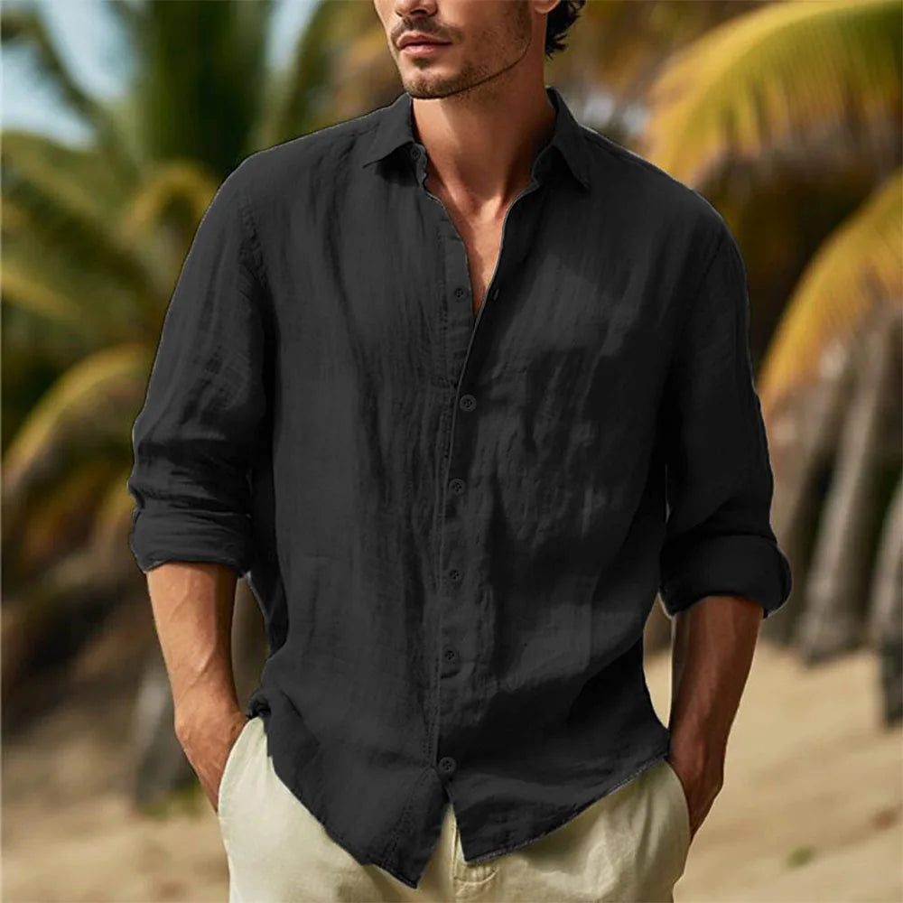 Linen Turn-Down Collar Shirt — Men's | Relaxed Fit | Clean Summer Staple
