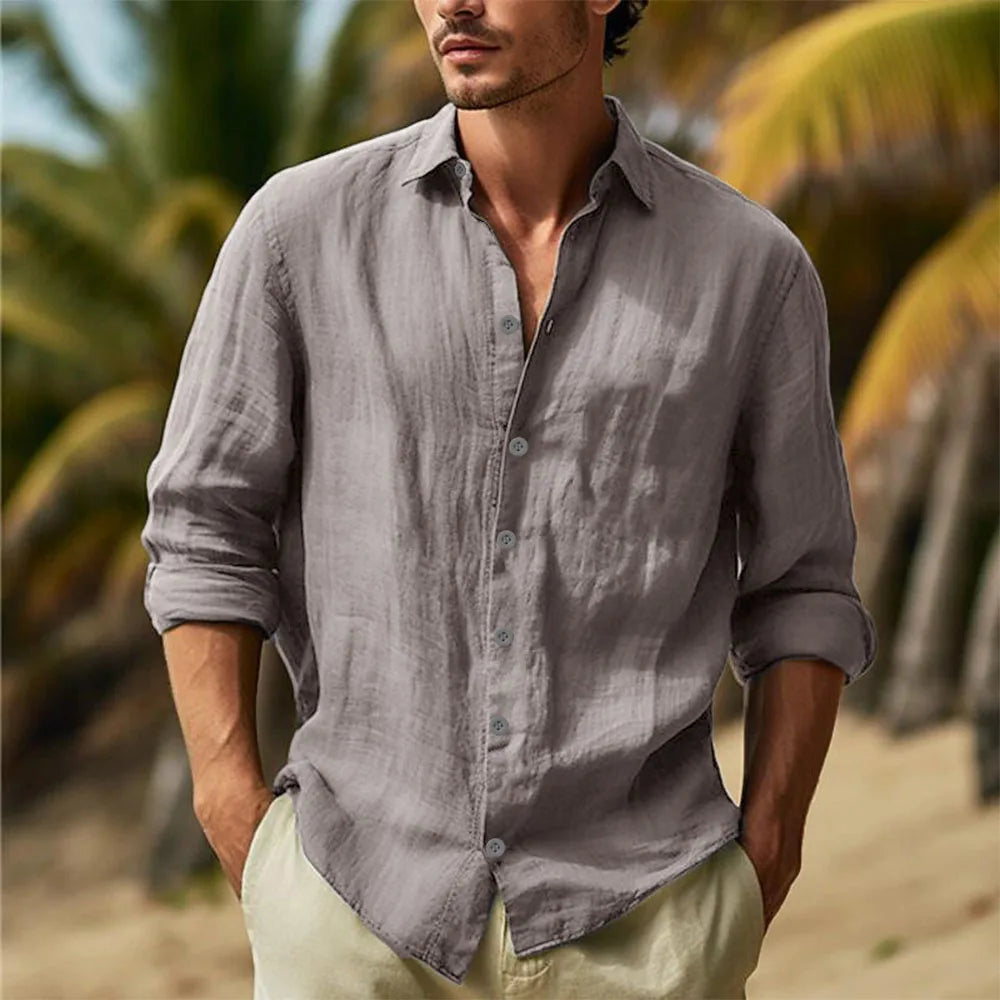 Linen Turn-Down Collar Shirt — Men's | Relaxed Fit | Clean Summer Staple