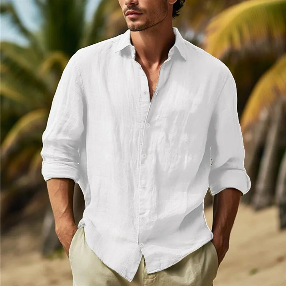 Linen Turn-Down Collar Shirt — Men's | Relaxed Fit | Clean Summer Staple