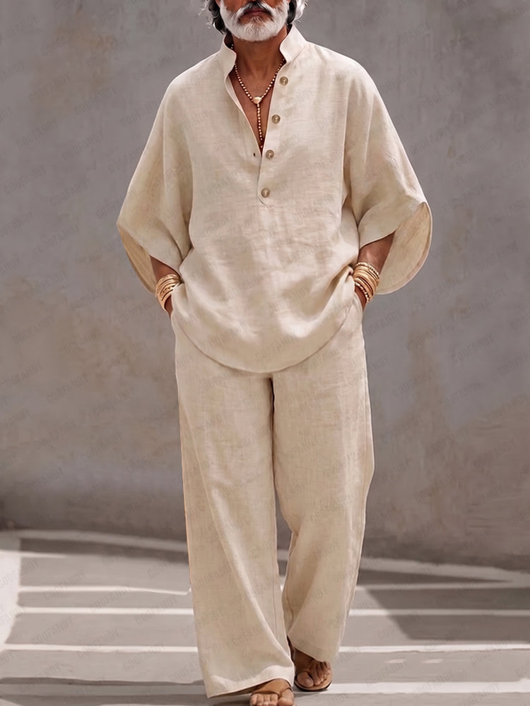 Cotton Batwing-Sleeve Two-Piece Set — Men's | Relaxed Oversized Fit | Minimal Streetwear