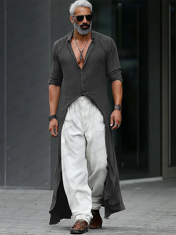 Longline Drop-Hem Woven Shirt — Men's | Relaxed Oversized Fit | Minimal Essential