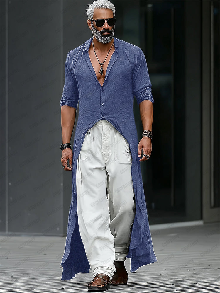 Longline Drop-Hem Woven Shirt — Men's | Relaxed Oversized Fit | Minimal Essential