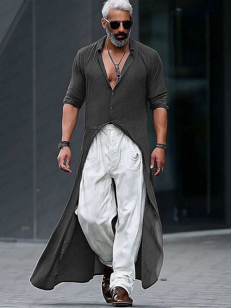 Longline Drop-Hem Woven Shirt — Men's | Relaxed Oversized Fit | Minimal Essential