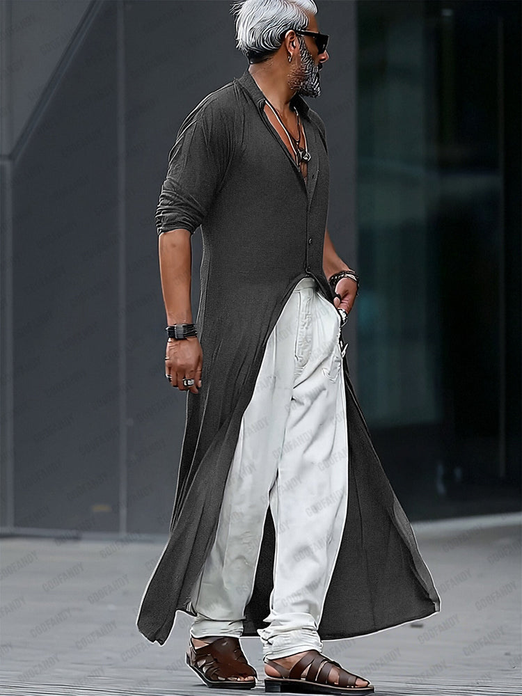 Longline Drop-Hem Woven Shirt — Men's | Relaxed Oversized Fit | Minimal Essential