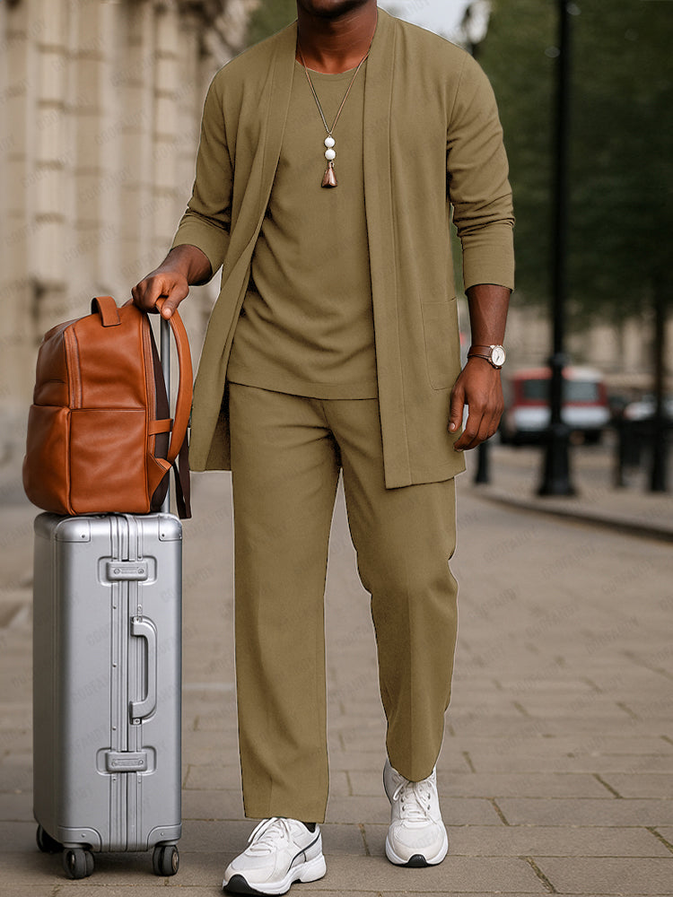 Cotton Blend Travel Three-Piece Set — Men's | Packable Relaxed Fit | Minimalist Travel