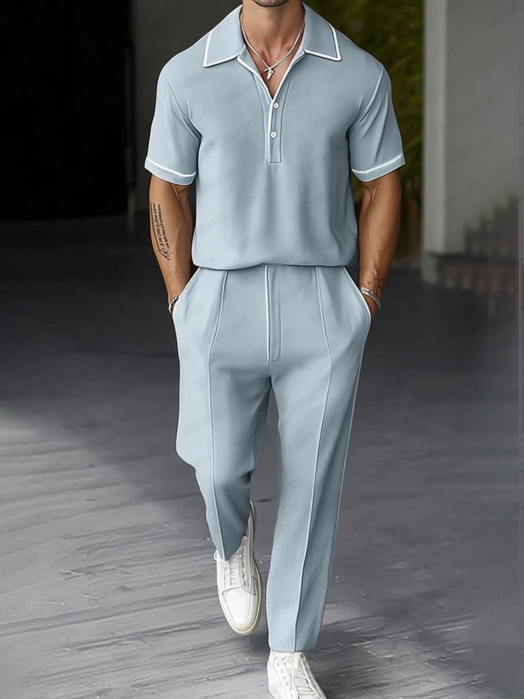 Stretch Woven Polo Shirt & Pants Set — Men's | Relaxed Fit | Smart Weekend