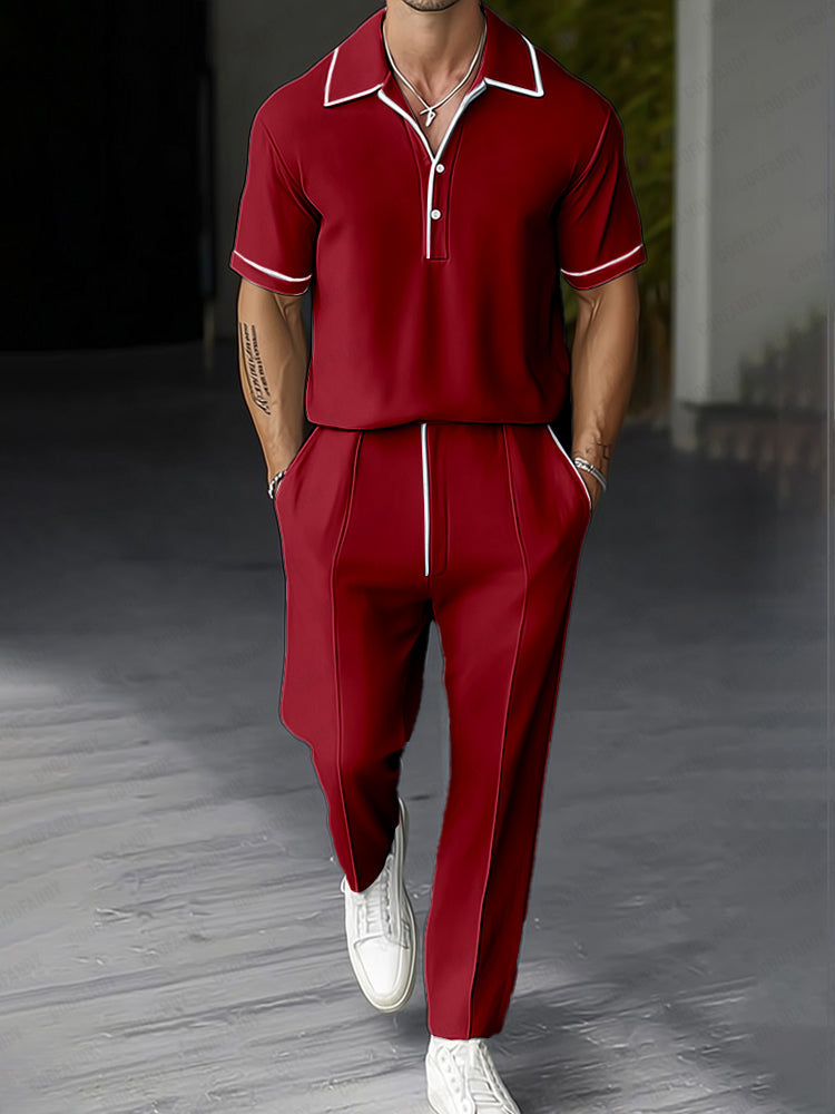 Stretch Woven Polo Shirt & Pants Set — Men's | Relaxed Fit | Smart Weekend