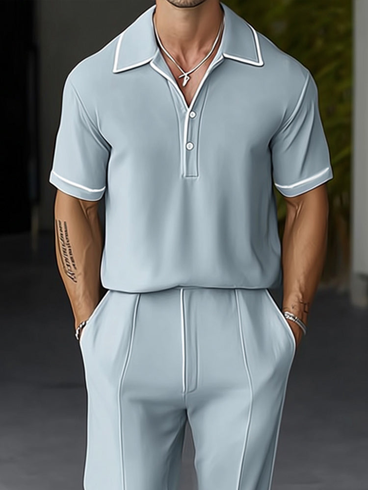 Stretch Woven Polo Shirt & Pants Set — Men's | Relaxed Fit | Smart Weekend