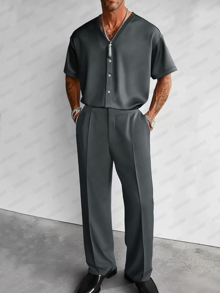 Stretch Woven Shirt & Pants Set — Men's | Relaxed Tailored Fit | Smart Casual