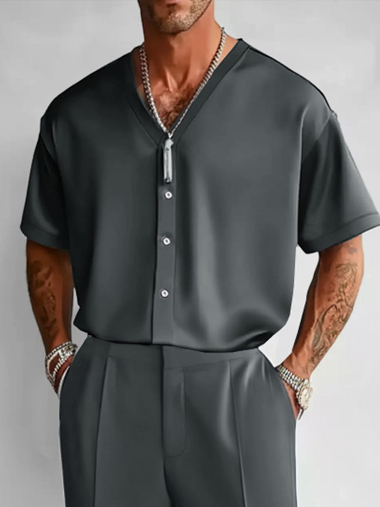 Stretch Woven Shirt & Pants Set — Men's | Relaxed Tailored Fit | Smart Casual