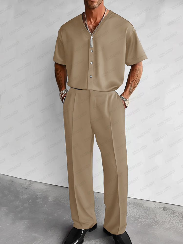 Stretch Woven Shirt & Pants Set — Men's | Relaxed Tailored Fit | Smart Casual