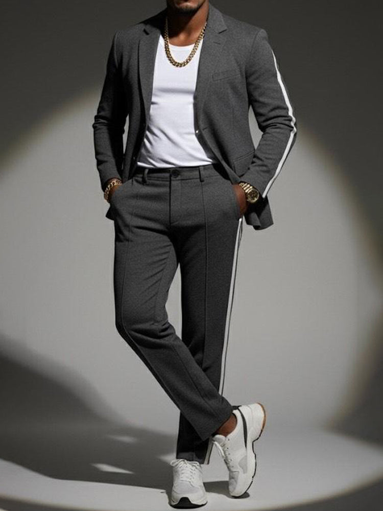 Side-Stripe Woven Blazer & Pants Set — Men's | Slim Tailored Fit | Modern Smart Casual