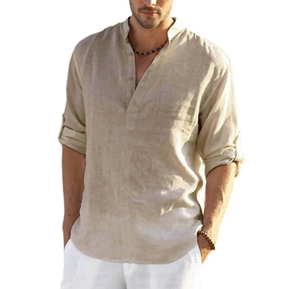 Cotton Linen Relaxed-Fit Shirt — Men's | Open Collar | Breathable Everyday