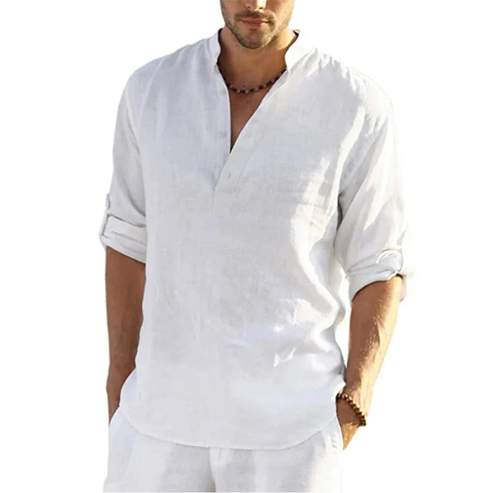 Cotton Linen Relaxed-Fit Shirt — Men's | Open Collar | Breathable Everyday