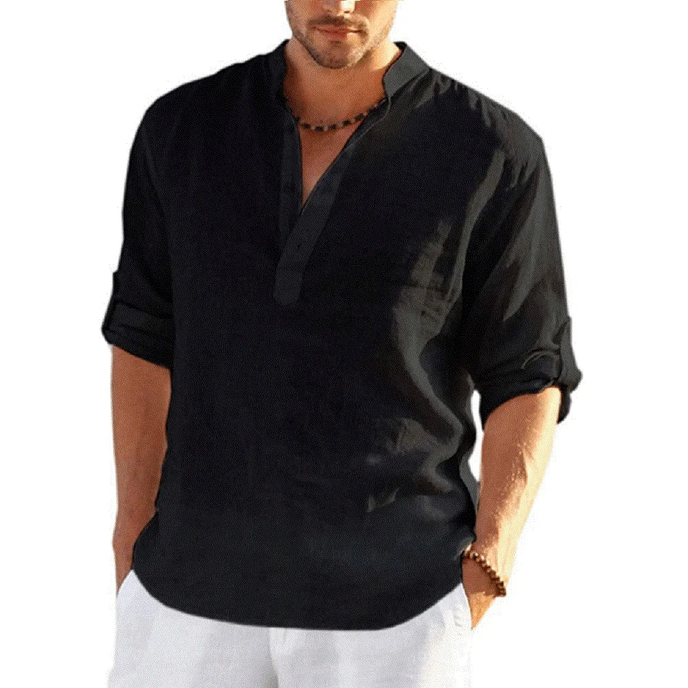 Cotton Linen Relaxed-Fit Shirt — Men's | Open Collar | Breathable Everyday