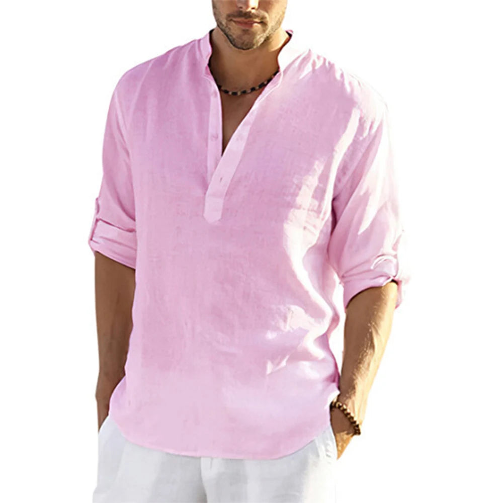 Cotton Linen Relaxed-Fit Shirt — Men's | Open Collar | Breathable Everyday