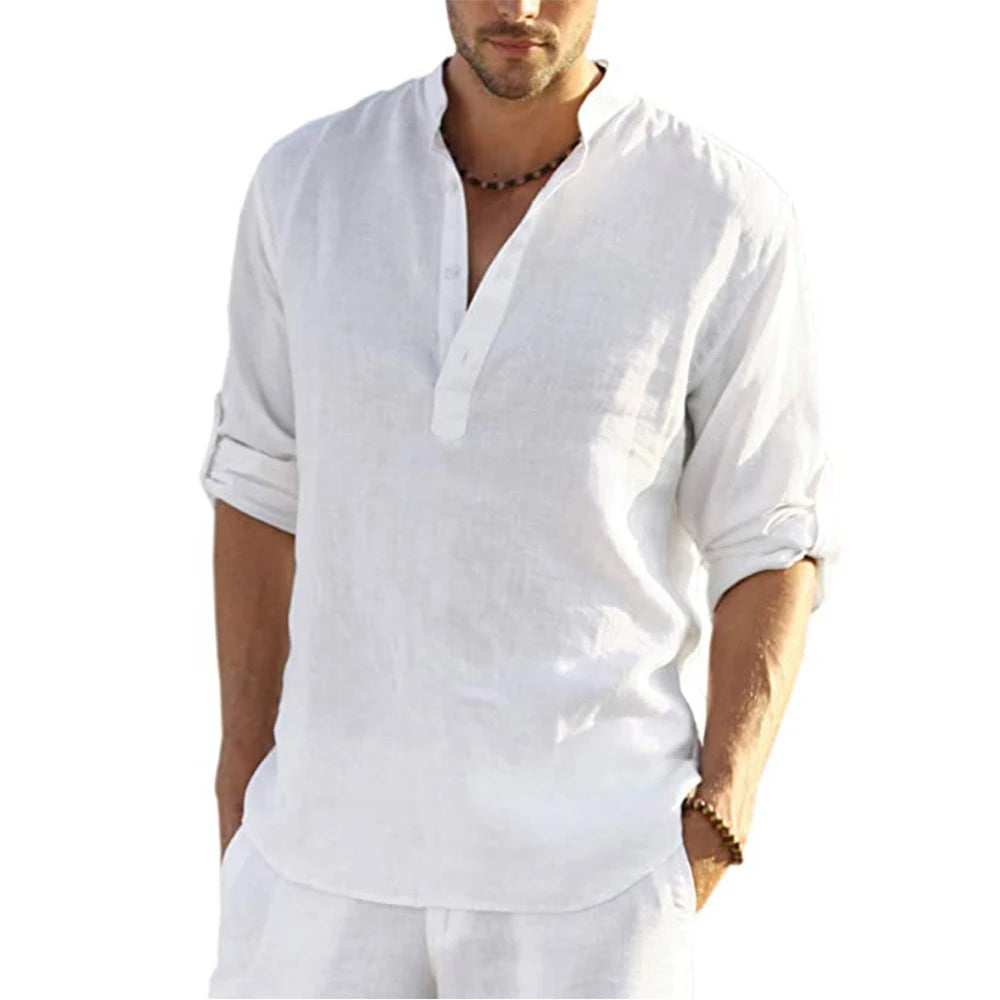 Cotton Linen Relaxed-Fit Shirt — Men's | Open Collar | Breathable Everyday