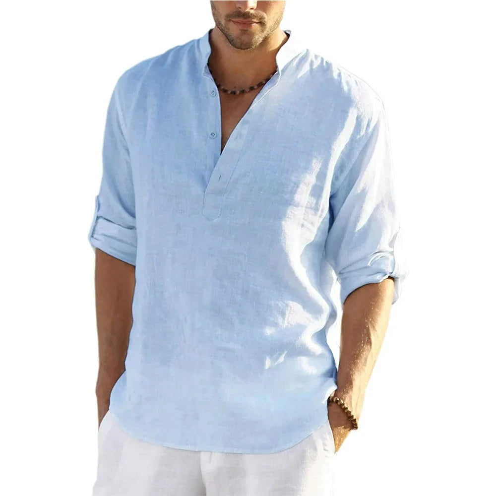 Cotton Linen Relaxed-Fit Shirt — Men's | Open Collar | Breathable Everyday