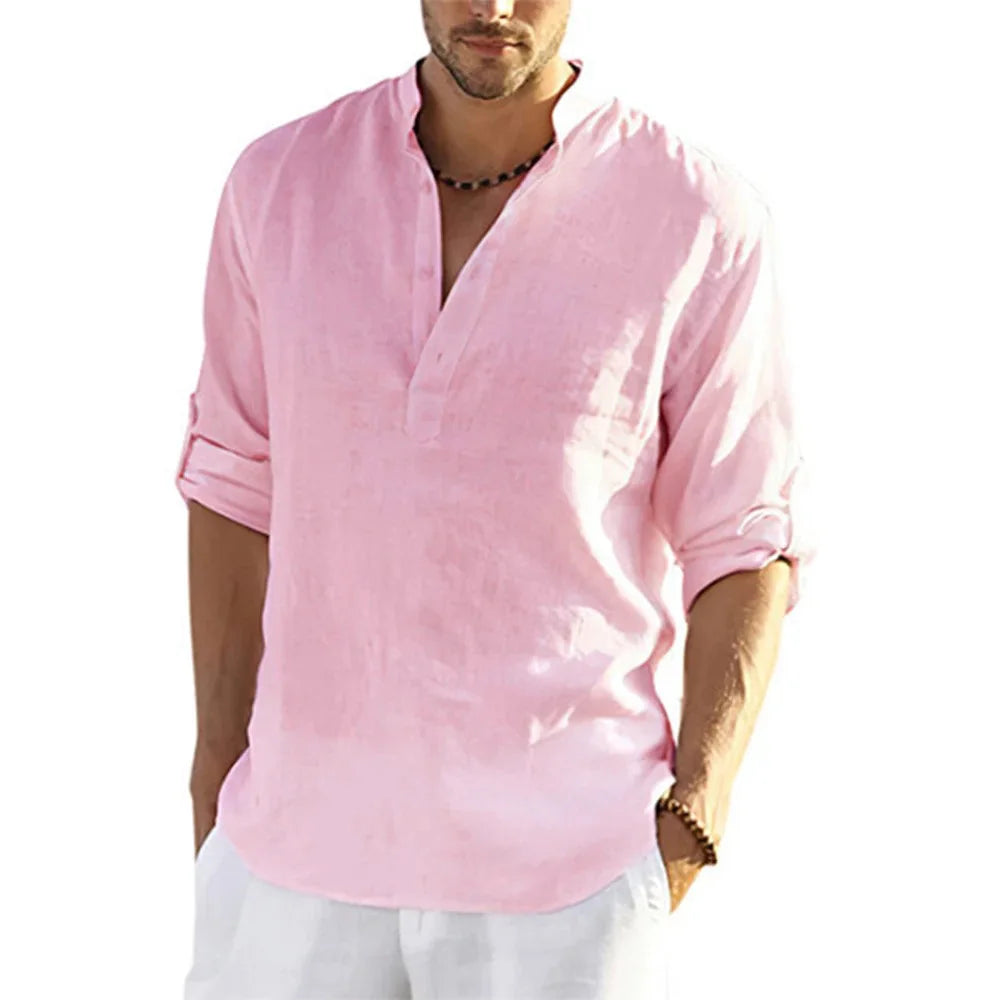 Cotton Linen Relaxed-Fit Shirt — Men's | Open Collar | Breathable Everyday