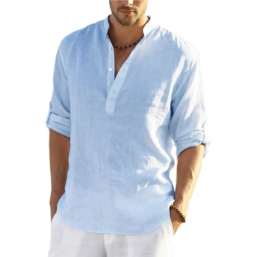 Cotton Linen Relaxed-Fit Shirt — Men's | Open Collar | Breathable Everyday