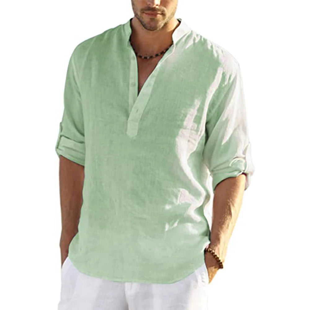 Cotton Linen Relaxed-Fit Shirt — Men's | Open Collar | Breathable Everyday