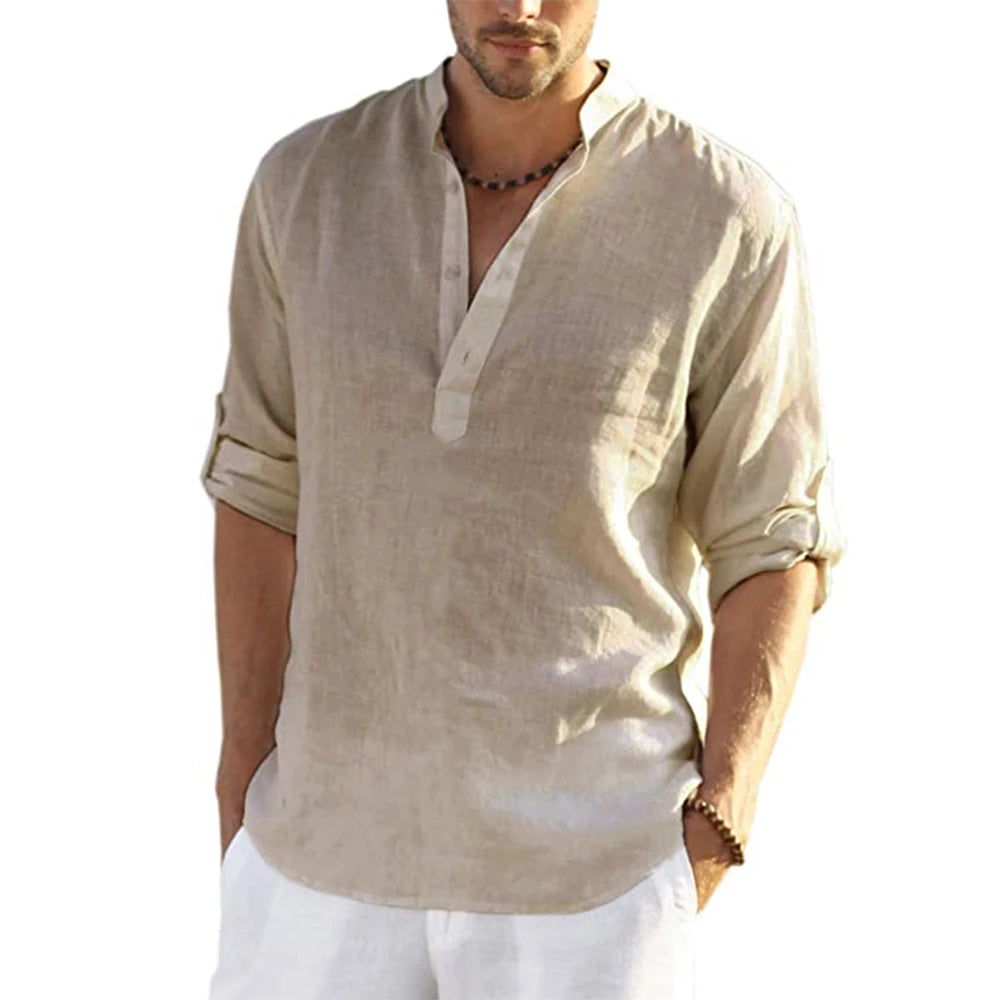 Cotton Linen Relaxed-Fit Shirt — Men's | Open Collar | Breathable Everyday