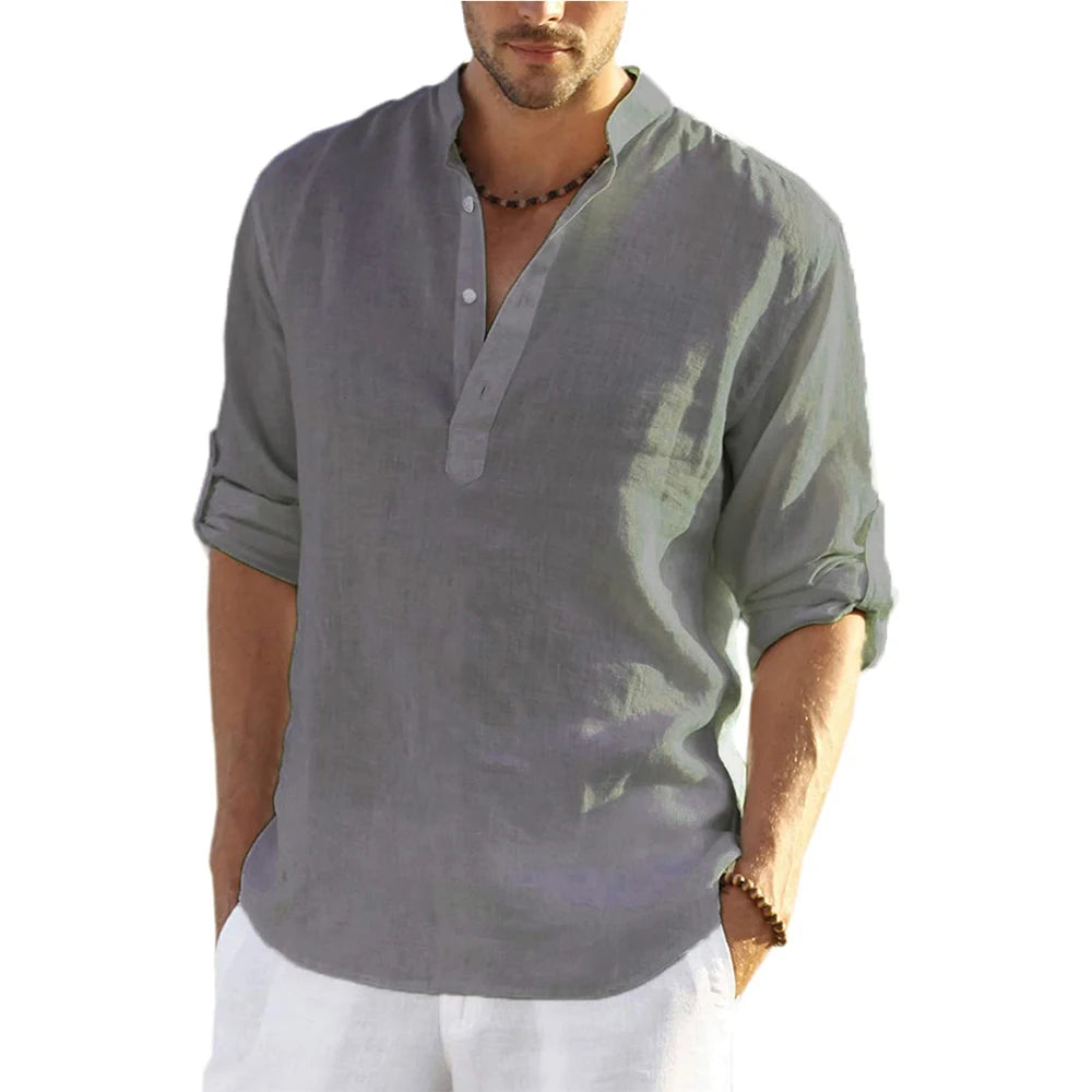 Cotton Linen Relaxed-Fit Shirt — Men's | Open Collar | Breathable Everyday