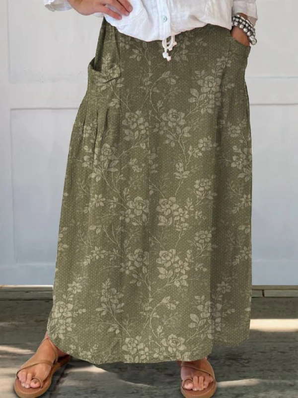 Princess — Floral Woven Pocket Midi Skirt | Elastic Waist | Romantic & Timeless