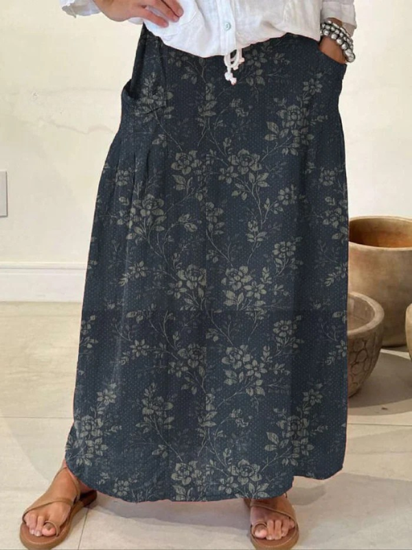 Princess — Floral Woven Pocket Midi Skirt | Elastic Waist | Romantic & Timeless