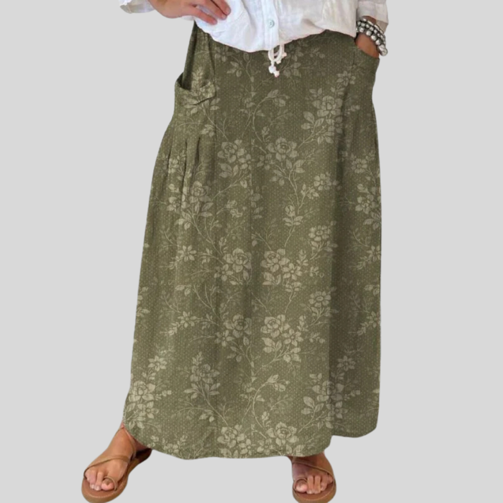 Princess — Floral Woven Pocket Midi Skirt | Elastic Waist | Romantic & Timeless