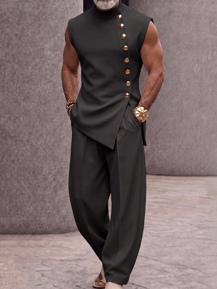 Button Sleeveless Top & Pants Set — Men's | Relaxed Fit | Clean Summer Essential