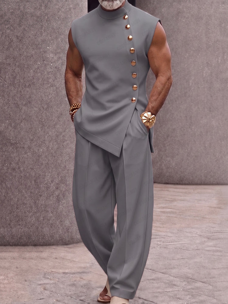 Button Sleeveless Top & Pants Set — Men's | Relaxed Fit | Clean Summer Essential