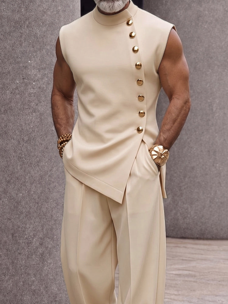 Button Sleeveless Top & Pants Set — Men's | Relaxed Fit | Clean Summer Essential