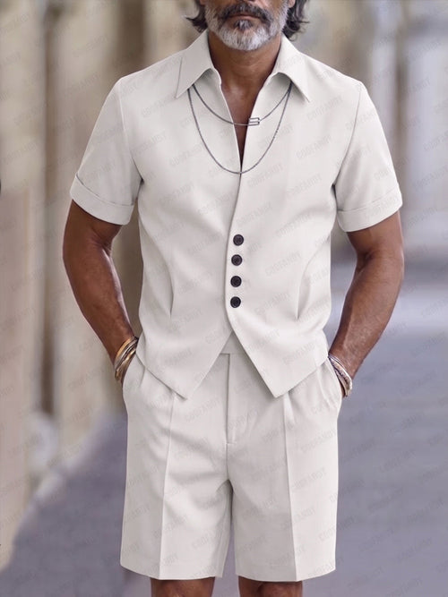 Button-Placket Woven Shirt & Shorts Set — Men's | Relaxed Fit | Summer Essential