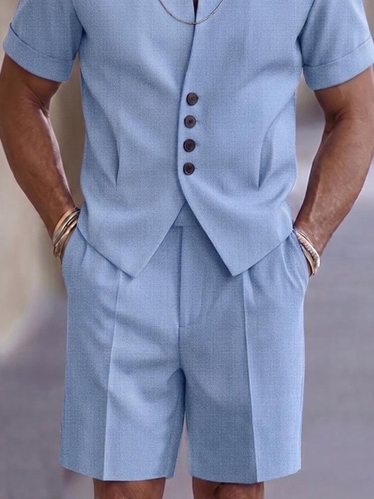 Button-Placket Woven Shirt & Shorts Set — Men's | Relaxed Fit | Summer Essential